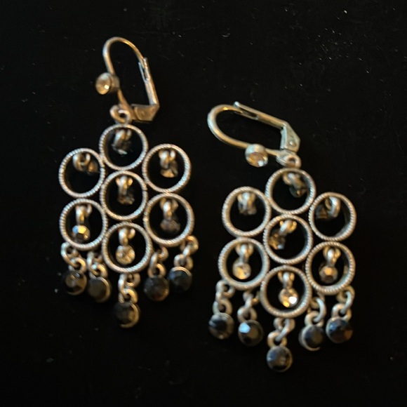 Dangly Black , Silver, & Clear Earrings - Picture 10 of 17